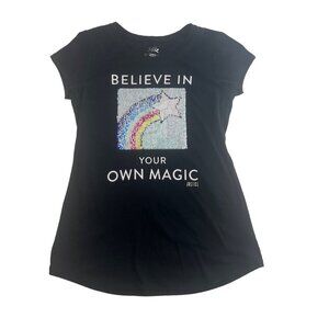 Justice Tshirt Girls Size 12 Black Reversible Sequin Unicorn & Rainbow